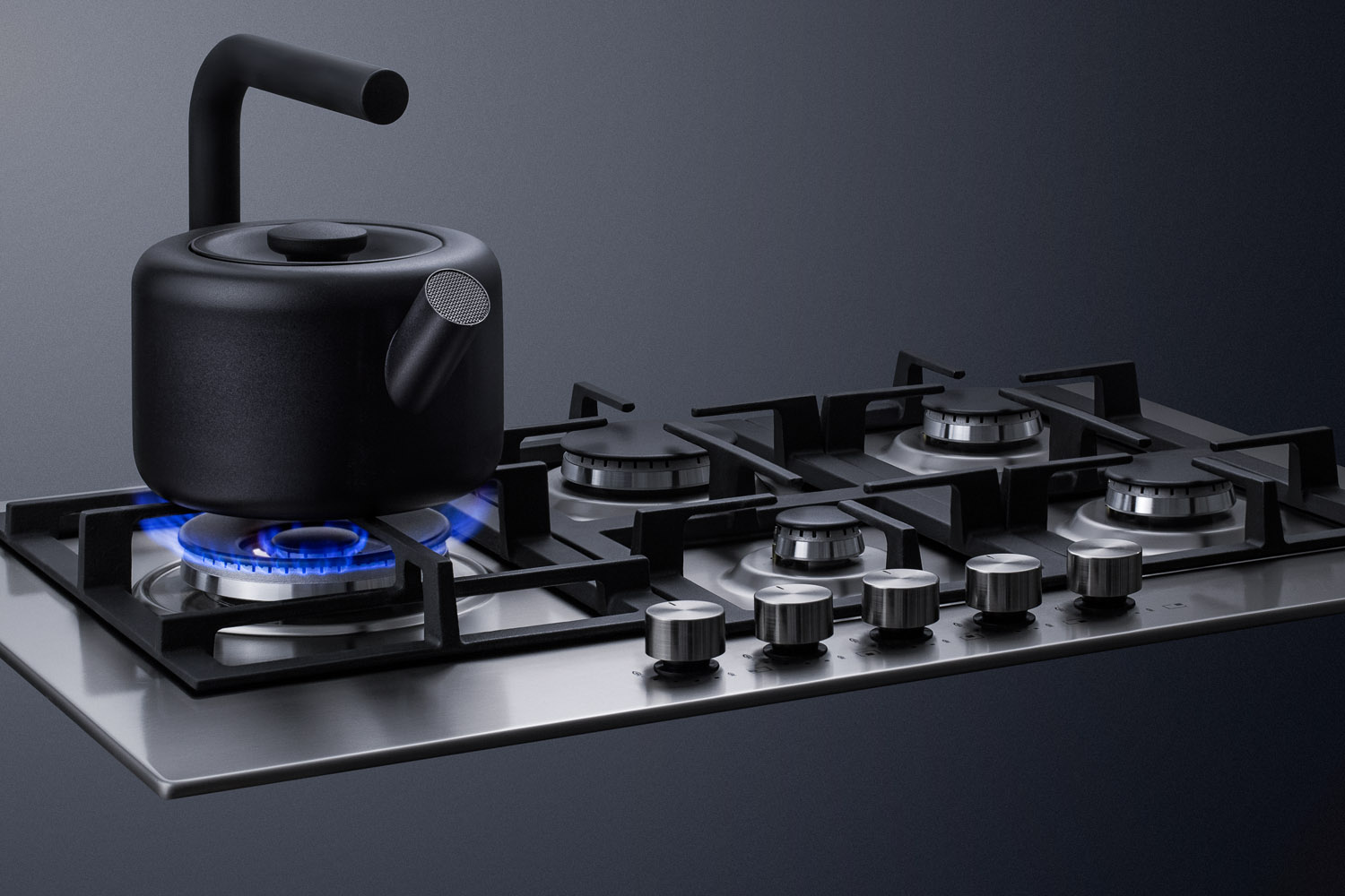 5-burner LP gas cooktop made in Italy with sealed burners, multiple heating outputs, a 304 grade stainless steel surface, and continuous cast iron grates